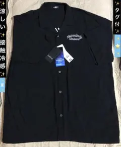 ☆新品未使用☆タグ付☆接触冷感☆夏サラッと♪刺繍ポケット開襟ブラックシャツ☆のサムネイル