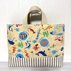 No.1007 小さめレッスンバッグハンドメイド男の子 海の生き物 くじら 魚