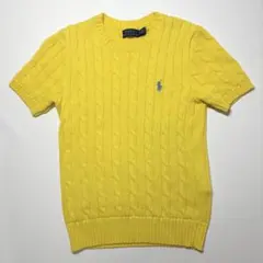 ポロラルフローレン ケーブルニット 現行タグ 半袖 イエロー 水色刺繍