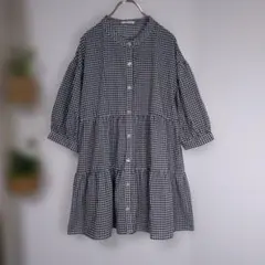 美品　ハニーズ　コルザ　ギンガムチェック 　五分袖 　ティアードブラウス　M