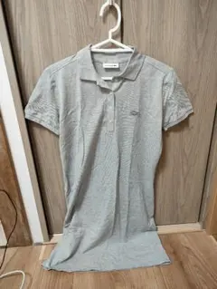 LACOSTE　グレー ストライプ 半袖ポロシャツ