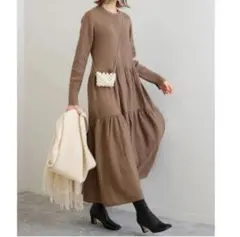 良品☆SLOBE IENA　スローブイエナ　ティアードニットワンピース　ブラウン