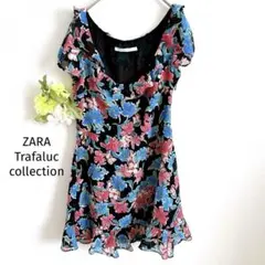 ザラ マーメイドフレアワンピース パフスリーブ マルチカラー シアー 派手系