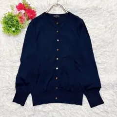【インディヴィ】 長袖カーディガン ネイビー （M） 日本製 丸襟 羽織 美品
