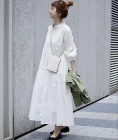 未使用　B.C STOCK ティアギャザーボイルシャツワンピース　白　春