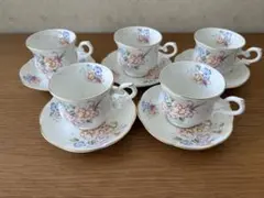 Royal Bone China カップ&ソーサー 5客セット 金彩 花柄