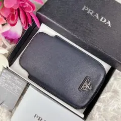 極美品✨付属品　プラダ　iPhoneケース　小物入れ　三角ロゴ　本革　ネイビー
