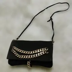 スウェード レザー チェーン ショルダー シボ　ショルダー ブラック ブラウン