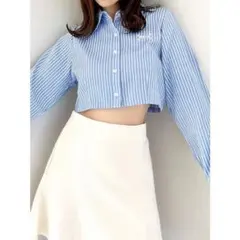 RESEXXY リゼクシー クロップドカラーシャツ ブルー ストライプのサムネイル