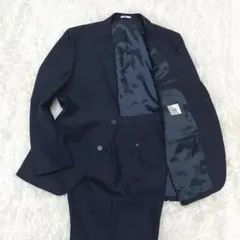 スーツセレクト メンズスーツ ストライプ ネイビー ウール混 段返り ビジネス