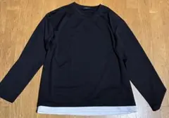 ストレッチポンチ フェイクレイヤードTシャツ ブラック