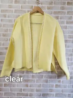 clear パールボタンミドル丈ニットカーディガン　イエロー
