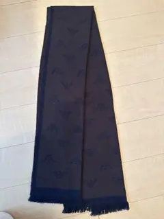 アルマーニ ネイビー ロゴ入り マフラー フリンジ付き