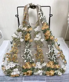 値下げ‪✿美品Francfranc刺繍入りレースバッグ エコマルチバッグケース付