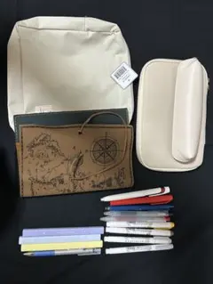 【文具セット】アンティーク調ノート・ポーチ・ペン12本まとめ売り