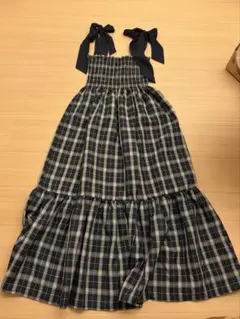 GRL リボンショルダーチェックフレアワンピース[tg771]