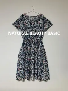 ナチュラルビューティーベーシック 花柄ワンピース 花柄半袖シャツワンピース
