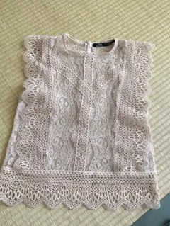 【ZARA】美品 レース ノースリーブ トップス S くすみピンク