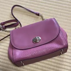 COACH コーチ　ピンク レザー チェーンショルダーバッグ