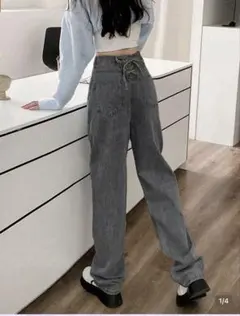 バックリボン デニムパンツ ブラック