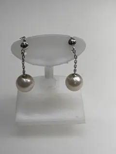 K14WG・7.5ミリパール付きチェーンピアス・中古品