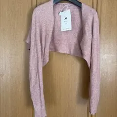 リブ編み ピンク クロップドカーディガン Lサイズ