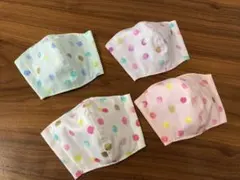 【送料無料】ハンドメイドマスク　布マスク　給食　子供用　ドット　水玉　4枚セット