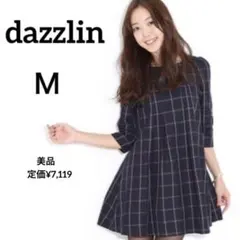 美品　ダズリンdazzlin チェック　7分袖フレアワンピースミニ丈　 M