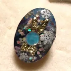 一点物　うさぎ　雪　ピンバッチ　レジン　ハンドメイド　ブローチ