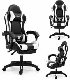 ゲーミング座椅子 ヘッドレスト＆腰サポート付き 135度リクライニング