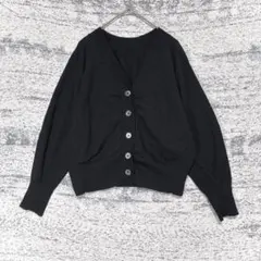 2WAY ショートカーディガン Vネック ドルマン風 シルク混 コットン 黒