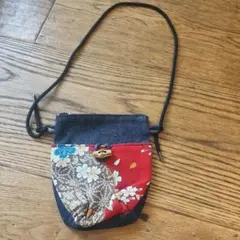 和柄 デニム ショルダーバッグ