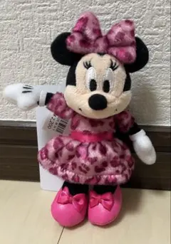 ⑤新品ミニーマウス　ぬいぐるみチャーム　ヒョウ柄ピンク