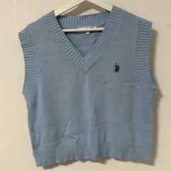 U.S. POLO ASSN. 水色 Vネックニットベスト Fサイズ