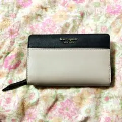 【中古】ケイト・スペード 二つ折り財布 黒×ベージュ