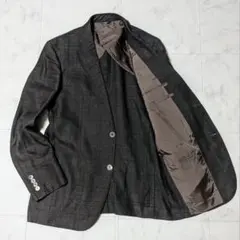 【美品 XL】ランバンコレクション テーラードジャケット 三者混 チェック 茶