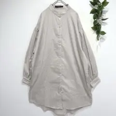 タグ付♡長袖シャツ　バンドカラー　羽織　綿混　オーバーサイズ　カジュアル　M