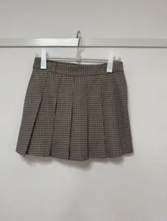 GU/チェック柄プリーツミニスカート/ブラウン/M