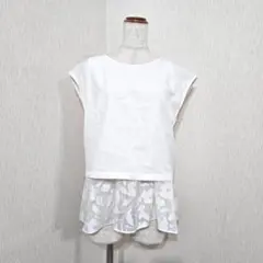 YECCA VECCA　フレンチスリーブ切替トップス　白×花柄レース（F）