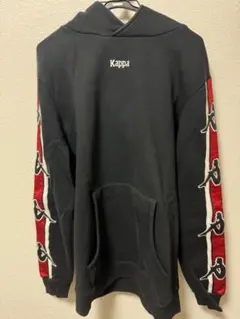 Kappa パーカー 黒 袖赤ストライプ