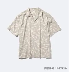 UNIQLO オープンカラーシャツ リーフ柄 ベージュ Mのサムネイル