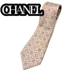 美品 シャネル ネクタイ シルク100% イタリア製 ココマーク 総柄 ピンク