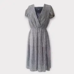 HIROKO BIS ドット柄 ワンピース 半袖 Vネック 総柄 モノトーン M