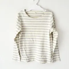 無印良品 キッズ 130センチ ボーダー カットー 長袖 アイボリー グレー