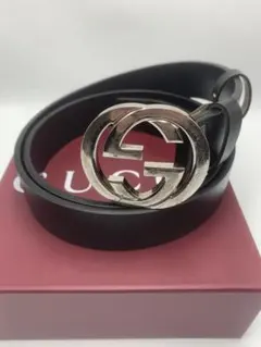 GUCCI グッチ　ベルト　インターロッキング　GG　デカロゴ　シルバー金具　黒