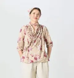 45R ガーゼローズプリントのカシュクールのサムネイル