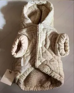 モンシェリ　くま耳キルティングチェックジャケット　M ベージュ