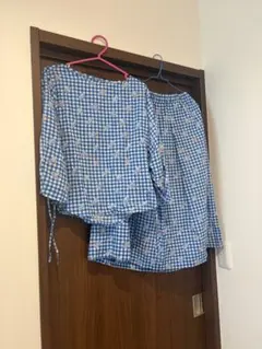 プチオンフルール ギンガムチェック 花柄 セットアップ ブラウス スカート M