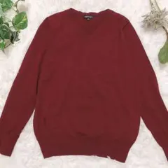 【INDIVI】インディヴィ ウール100% Vネックセーター 38 Mボルドー