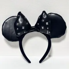 ミッキーマウス 耳型カチューシャ 黒 スタッズ装飾付き